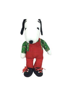Vintage Snoopy Christmas Plush 13 inch Peanuts Doll In Red Overalls